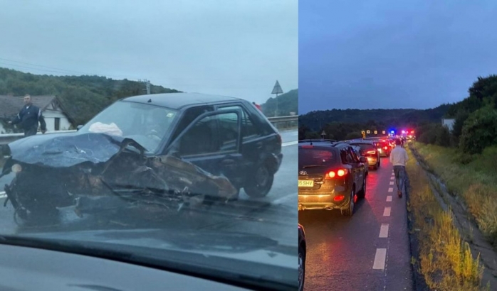 Circulație blocată la urcare în Feleacu, cauzată de un accident. Martor: „A zburat motorul unei mașini” FOTO